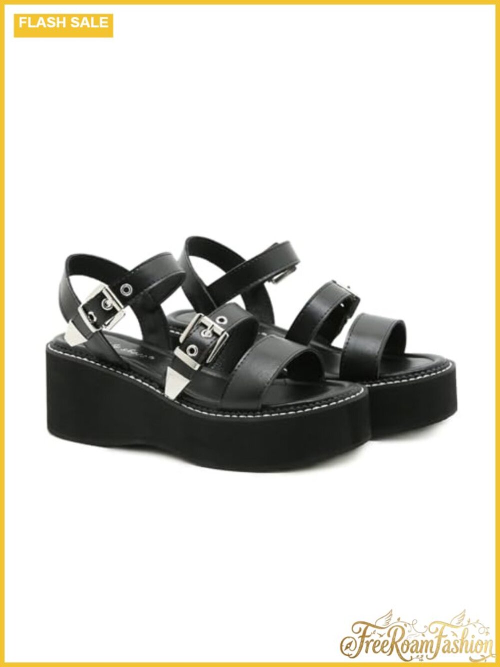 Women's Leather Strappy Wedge Platform Sandals Adjustable Ankle Buckle Open Toe